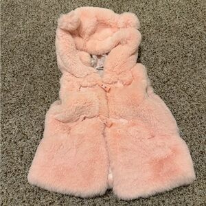 3-6 pink faux fur vest with bear ears